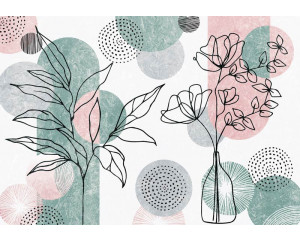 Bohème Linienkunst mit botanischen Elementen in minimalistischem Stil auf dieser Fototapete.