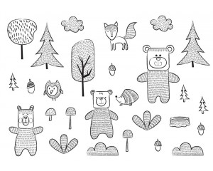 Fototapete eines Waldes mit Bären, speziell für Babyzimmer.