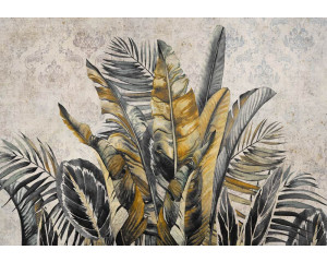 Fototapete mit botanischen Dschungelblättern in voller Pracht, auf Vliestapete für einen natürlichen Look.