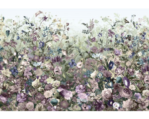 Ein botanischer Garten mit Blumen und Pflanzen, gerendert in einer abstrakten Fototapete für einen natürlichen Look.