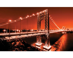 Fototapete einer roten Brücke in einer Stadt, auffälliges architektonisches Element.