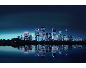 Stadt in der Nacht Fototapete, mit einer nächtlichen Stadtlandschaft, ideal für eine urbane und moderne Atmosphäre.