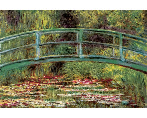 Die japanische Brücke von Claude Monet, ein Meisterwerk der Seerosen, dargestellt als künstlerische Fototapete.