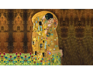 Der Kuss von Gustav Klimt, ein weltberühmtes Gemälde, perfekt auf einer künstlerischen Fototapete wiedergegeben.