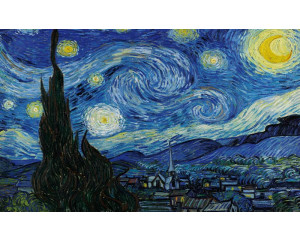 Vincent van Goghs sternenklare Nacht, dargestellt in einer abstrakten künstlerischen Fototapete mit leuchtenden Farben.