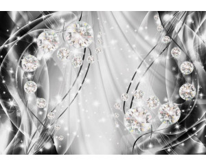 Fototapete mit silbernen und grauen Diamanten, abstrakter Schmuck in einer glänzenden Anordnung.