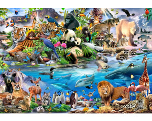 Zootiere, fröhliche Fototapete für Kinderzimmer mit einer lustigen Zoo-Atmosphäre.