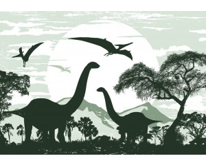 Fototapete von Dinosauriern, verspielt und abenteuerlich.