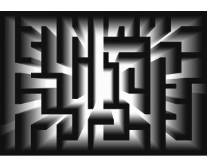 Labyrinth in Schwarz-Weiß, abstrakt dargestellt auf einer modernen Fototapete für eine geheimnisvolle Atmosphäre.