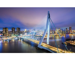 Erasmus-Brücke in Rotterdam mit einer Skyline der Stadt auf dieser Fototapete, mit einem modernen und urbanen Look.