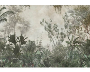 Exotische Dschungelpflanzen und tropische Blätter auf dieser Fototapete, mit einem lebendigen und farbenfrohen Look.