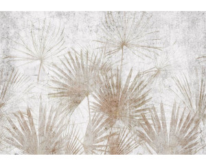 Fototapete mit exotischen Pflanzen in Beton, mit einem industriellen und modernen Look.