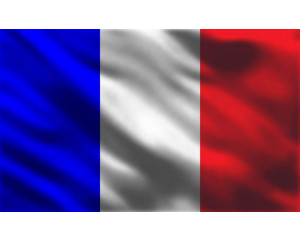 Französische Flagge auf Fototapete, blau, weiß und rot.