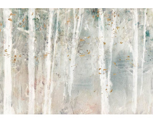 Gemalte Bäume in einem Wald, abgebildet auf einer künstlerischen Fototapete, die die Natur zum Leben erweckt.