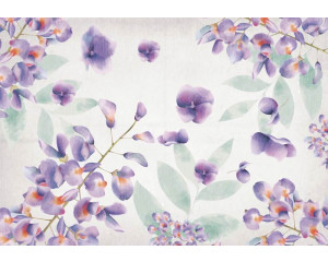 Fototapete mit gemalten Blumen und Blütenblättern, abstrakte und bunte Malerei für einen künstlerischen Look.