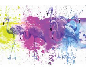 Fototapete eines gemalten Flamingos, die sich auf den eleganten Vogel in künstlerischer Form konzentriert.