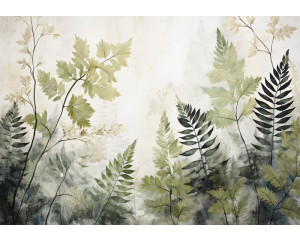 Grüne, detailliert gemalte Blätter erwachen auf dieser natürlich wirkenden Fototapete zum Leben.