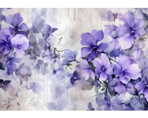 Auf dieser farbenfrohen Fototapete werden gemalte lila Blumen zum Leben erweckt, perfekt für eine künstlerische Atmosphäre.
