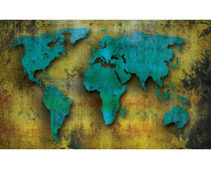 Fototapete mit einer gemalten Weltkarte, abstrakte Kunst der Erde.