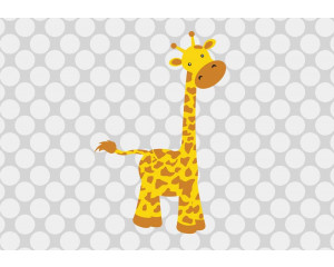 Fototapete mit einer Giraffe im Babyzimmer, fröhliches Tierdesign.