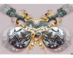 Gitarren Rock and Roll, Fototapete mit Gitarren und Heavy Metal Vibes für ein cooles Zimmer.