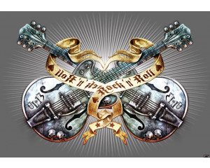 Silberne Gitarren, Rock and Roll Stil, Heavy Metal Fototapete für eine coole und musikalische Atmosphäre.