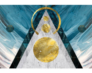 Fototapete im Art-déco-Stil mit geometrischen Formen und Goldelementen.