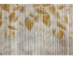 Fototapete Golden Leaves on Raw Concrete