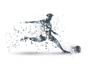 Grafische Fototapete eines Fußballers in Aktion, dargestellt mit kühnen Linien und Formen, die die Bewegung des Spiels betonen.