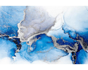 Fototapete aus grauem und blauem Marmor, mit subtilen Tönen, die einen ruhigen und stilvollen Hintergrund schaffen.