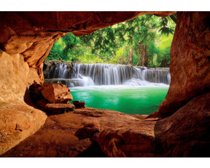 Höhle mit Wasserfall, Fototapete mit einem realistischen 3D-Effekt der Natur für einen ruhigen Raum.