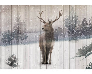 Fototapete eines Rehs in einem Winterwald mit Rentieren und Naturdetails.