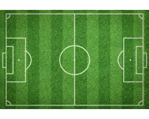 Fototapete von einem Fußballplatz mit leuchtend grünem Gras, bereit für ein spannendes Spiel.