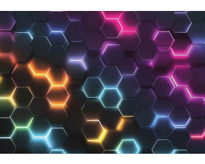 Fotobehang safari dieren avontuur met giraffe, zebra’s en savannelandschap in getekende stijl.