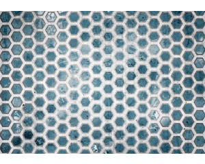 Fototapete mit sechseckigen Kacheln in Blau mit einem auffälligen 3D-Effekt.
