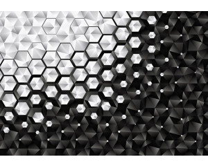 Fototapete mit geometrischen silbernen Sechsecken und einem 3D-Effekt.