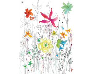 Fototapete mit einem farbenfrohen Kunstwerk mit Blumen, bringt Lebendigkeit und Kreativität in jeden Raum.