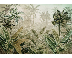 Tropische Fototapete mit verschiedenen Dschungelpflanzen, perfekt für eine natürliche Atmosphäre.