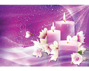 Rosa Kerzen und Blumen in einer Yoga-Spa-Einstellung, gerendert auf Fototapete.