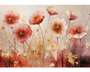 Mohnblumen in einem künstlerischen Design auf einem Betonhintergrund, wunderschön wiedergegeben auf dieser Fototapete.