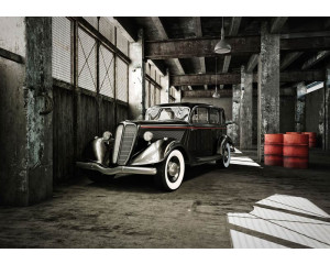 Fototapete eines Oldtimers in einer alten Garage, Vintage-Thema.
