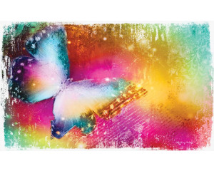 Fototapete mit einem farbenfrohen Schmetterling, der in einem lebendigen Kunstwerk dargestellt ist.