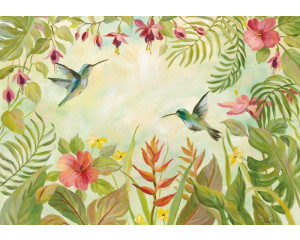 Fototapete von Kolibris im Dschungel, mit einem exotischen und bunten Look.