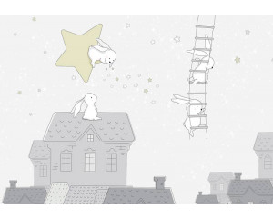 Häschen bei Nacht auf Fototapete für Kinderzimmer.