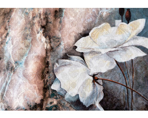 Kunst-Fototapete mit Blumen, Malerei-Stil und warmen Farben.