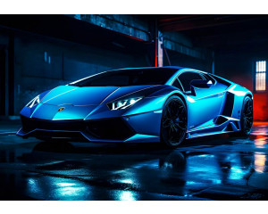 Der neonfarbene Lamborghini Aventador in einer futuristischen Rennumgebung, dargestellt auf dieser energiegeladenen Fototapete.