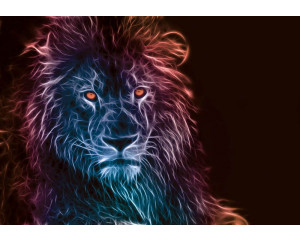 Fototapete mit Löwen im abstrakten Kunststil, dynamisch und bunt.