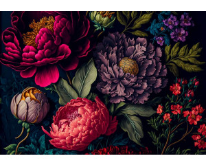 Lebendige Blumenpracht von Pfingstrosen, dargestellt auf einem detaillierten Kunstgemälde als Fototapete.