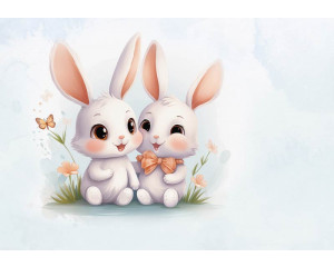 Fototapete von süßen Häschen, mit einem verspielten und weichen Look für Kinder.