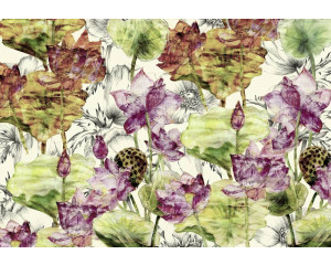 Lotusblumen-Fototapete mit zarten Blumen in einem künstlerischen und abstrakten Design, ideal für beruhigende Räume.